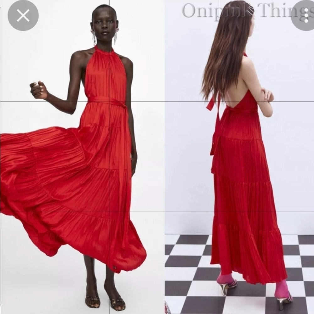 Zara Red Halter Sleeveless Maxi Dress
